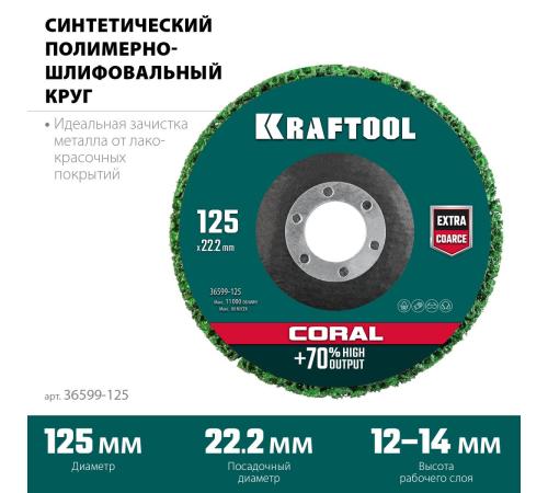 KRAFTOOL 125 х 22.2 мм, диск полимерно-шлифовальный синтетический коралловый (36599-125)