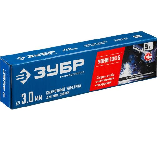 ЗУБР Д 3.0 х 350 мм, 5 кг в коробке, УОНИ 13/55 с основным покрытием, электрод сварочный, Профессионал (40025-3.0)