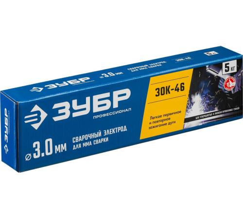 ЗУБР Д 3.0 х 350 мм, 5 кг в коробке, ЗОК-46 рутил-целлюлозный, электрод сварочный, Профессионал (40035-3.0)
