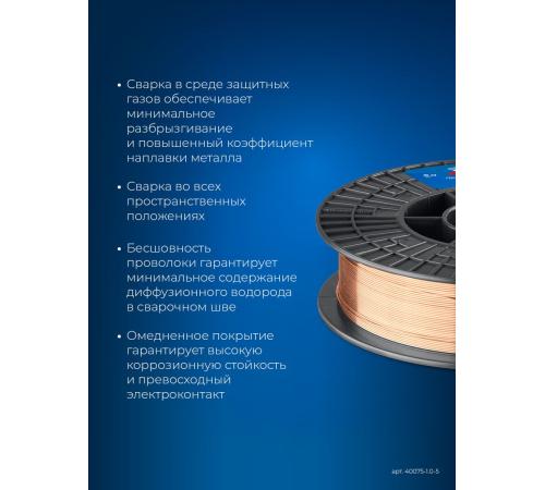 ЗУБР О-СП, d 1.0 мм, 5 кг, омеднённая сварочная проволока, тип ER70S-6 (аналог Св-08Г2С-О), Профессионал (40075-1.0-5)