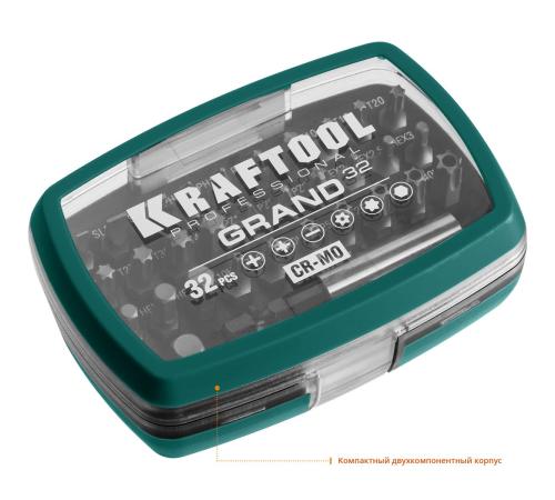 KRAFTOOL Grand-32, с магнитным адаптером 32 шт, набор бит (26083-H32)