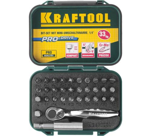 KRAFTOOL 33 шт, набор бит с мини-трещоткой (26157-H33)