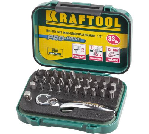 KRAFTOOL 33 шт, набор бит с мини-трещоткой (26157-H33)