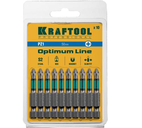 KRAFTOOL Optimum PZ1, 50 мм, 10 шт, биты (26124-1-50-10)