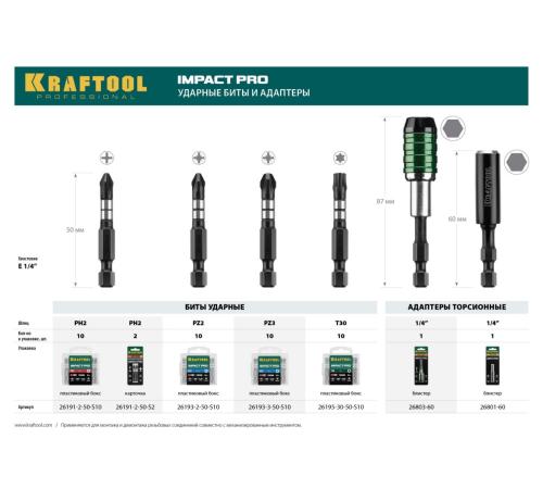 KRAFTOOL Impact PH2, 50 мм, 2 шт, ударные биты (26191-2-50-S2)