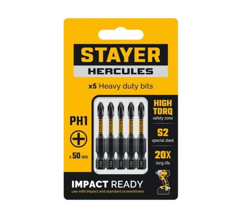 STAYER HERCULES, PH1, 50 мм, 5 шт, торсионные биты (26231-1-50-5)