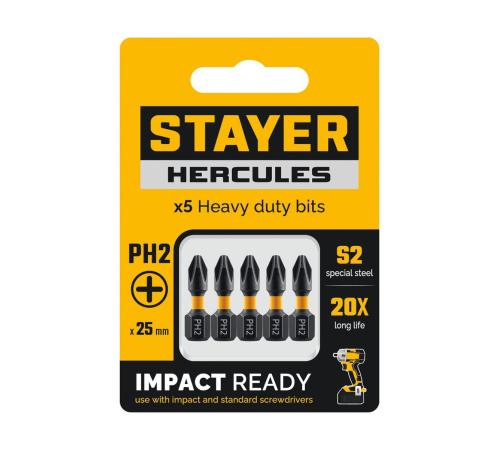 STAYER HERCULES, PH2, 25 мм, 5 шт, торсионные биты (26231-2-25-5)