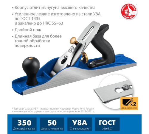 ЗУБР Полуфуганок, 350 х 60 мм, №5, металлический рубанок, Профессионал (18505-35)