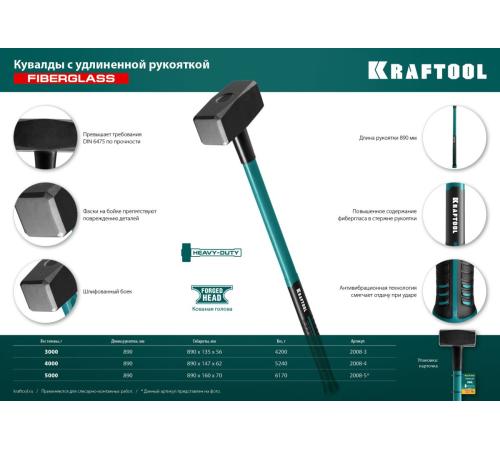 KRAFTOOL Fiberglass, 3 кг, кувалда с удлинённой рукояткой (2008-3)