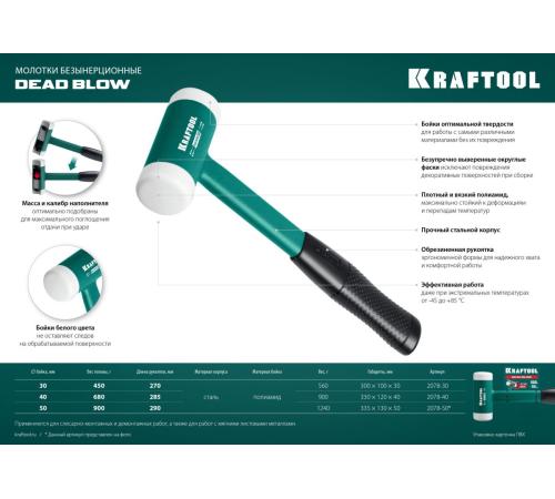 KRAFTOOL Dead Blow 50 мм, 900 г, безынерционный молоток (2078-50)