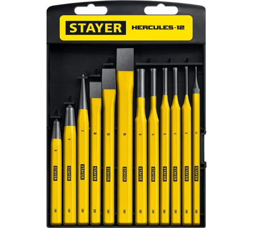 STAYER Hercules, 12 предметов, набор зубил и кернеров в пластиковом держателе, Professional (21077-H12)