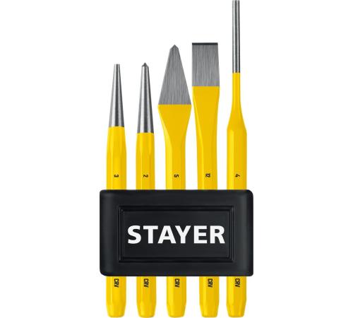 STAYER Hercules, 5 предметов, набор зубил и кернеров в пластиковом держателе, Professional (21077-H5)