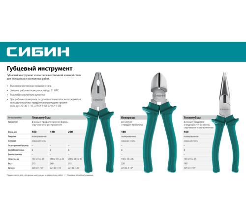 СИБИН 180 мм, плоскогубцы (22142-1-18)