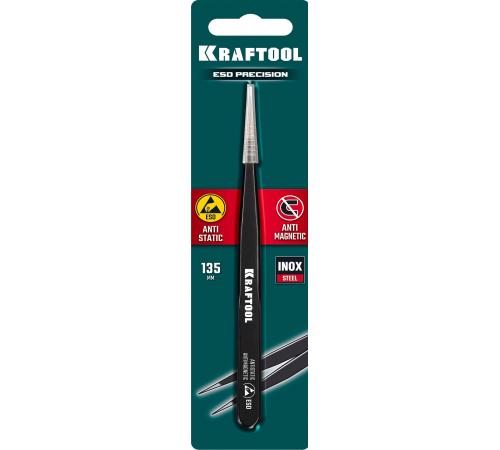 KRAFTOOL прямой 135 мм, Антистатический антимагнитный прецизионный пинцет (222125)