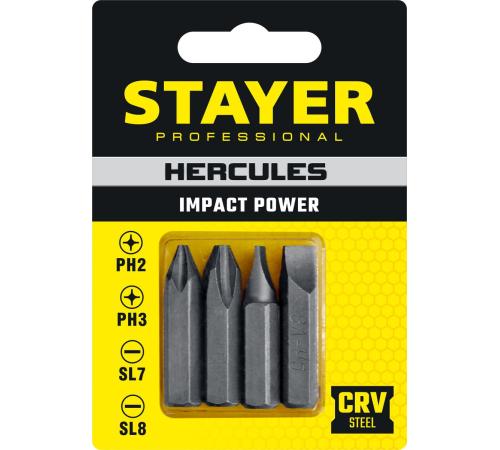 STAYER Hercules, 36 мм, 4 шт, биты для ударной отвертки, Professional (25667-S4)