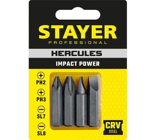 STAYER Hercules, 36 мм, 4 шт, биты для ударной отвертки, Professional (25667-S4)