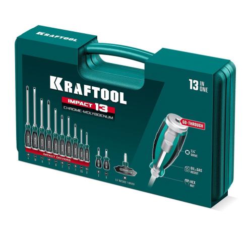KRAFTOOL IMPACT 13 шт, сквозной стержень Cr-Mo, набор ударных отверток (25035)
