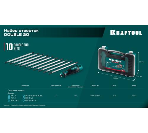 KRAFTOOL Double 20, 20 шт, набор: отвертка с переставными стержнями (25817)