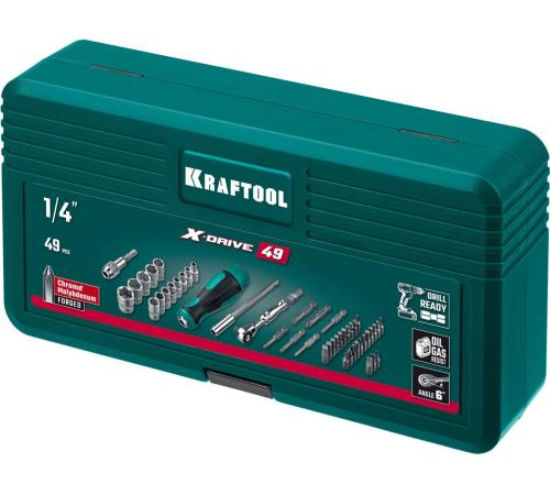 KRAFTOOL X-Drive-49, 49 шт, набор бит и головок с битодержателем и трещоткой (25816)