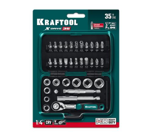 KRAFTOOL X-Drive 35, 35 предм., универсальный набор инструмента 1/4″ (27974)