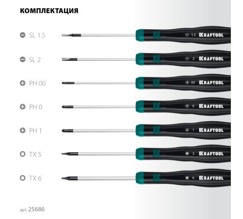 KRAFTOOL Precision 7, 7 предм., Набор отверток (25686)