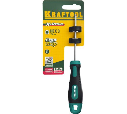 KRAFTOOL Х-Drive, Hex3 x 75, отвертка (250075-3-075)