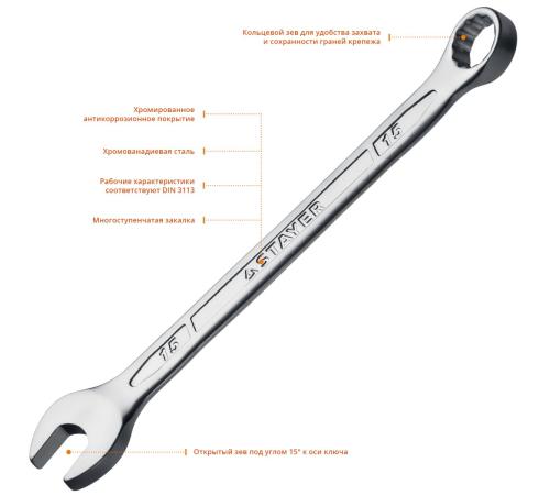 STAYER HERCULES, 15 мм, комбинированный гаечный ключ, Professional (27081-15)