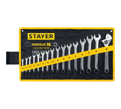 STAYER HERCULES, 16 шт, 6 - 30 мм, набор комбинированных и разводных гаечных ключей, Professional (27092-H16)