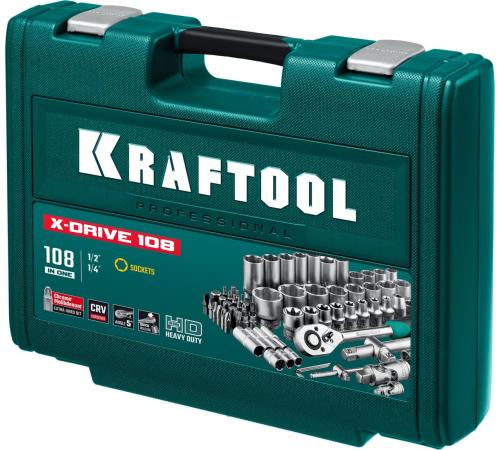 KRAFTOOL X-Drive 108, 108 предм., (1/2″+3/8″+1/4″), универсальный набор инструмента (27888-H108)