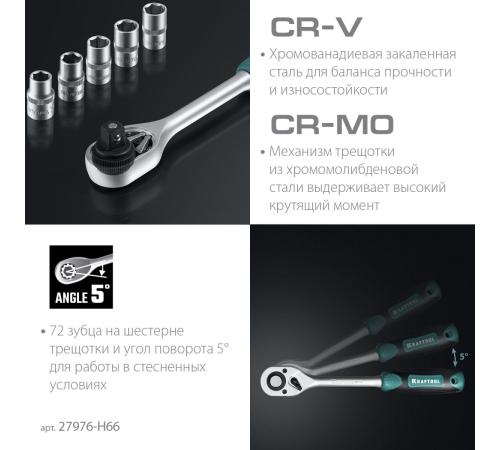 KRAFTOOL EXTREM-66, 66 предм., (1/2″+1/4″), универсальный набор инструмента (27976-H66)