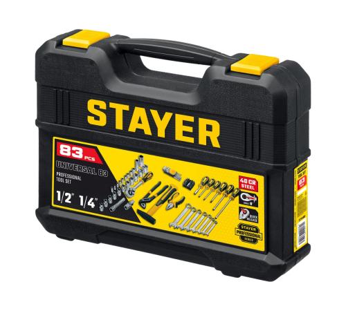 STAYER UNIVERSAL 83, 83 предм., (1/2″+ 1/4″), универсальный набор инструмента, Professional (27710-H83)