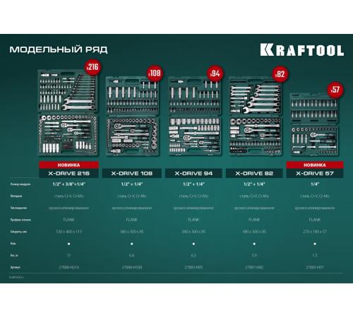 KRAFTOOL X-Drive, 57 предм., (1/4″), универсальный набор инструмента (27885-H57)