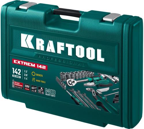 KRAFTOOL EXTREM-142, 142 предм., (1/2″+3/8″+1/4″), универсальный набор инструмента (27889-H142)