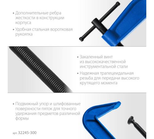 ЗУБР ПСС-300, 300 мм, чугунная струбцина тип С (G-образная), Профессионал (32245-300)
