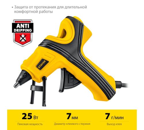 STAYER PRO 7, d 7 мм, 7 г/мин, электрический, пистолет термоклеевой, Professional (0681-07)