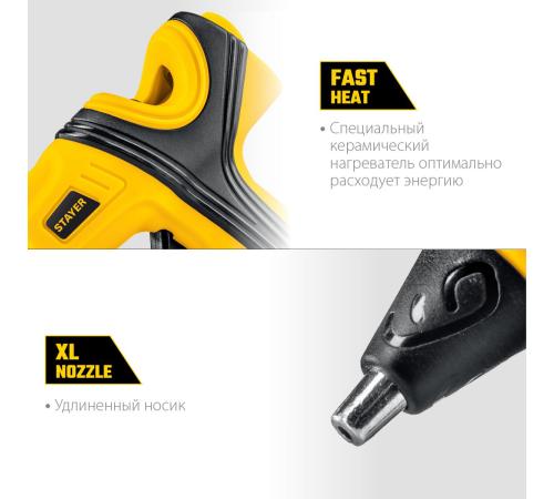 STAYER PRO 7, d 7 мм, 7 г/мин, электрический, пистолет термоклеевой, Professional (0681-07)