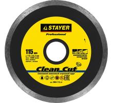 STAYER Clean Cut, 115 мм, (22.2 мм, 5 х 1.9 мм), сплошной алмазный диск, Professional (3664-115)