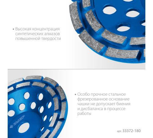ЗУБР d 180 мм, двухрядная алмазная шлифовальная чашка, Профессионал (33372-180)