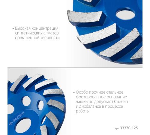 ЗУБР Турбо, d 125 мм, сегментная алмазная шлифовальная чашка, Профессионал (33370-125)