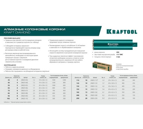 KRAFTOOL DIAMOND 72 мм (450 мм, 1 1/4″, лазерная сварка сегментов), Алмазная Коронка по железобетону (29825-072)