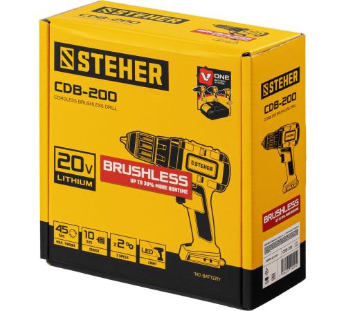 STEHER V1, 20 В, 45 Н·м, без АКБ, бесщеточная дрель-шуруповерт (CDB-200)