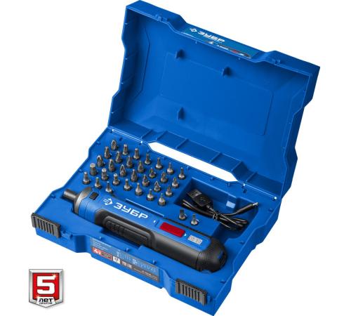 ЗУБР ZUBR GO 4 Vmax, аккумуляторная отвертка, кейс, 33 биты, Профессионал (PSD-4S)