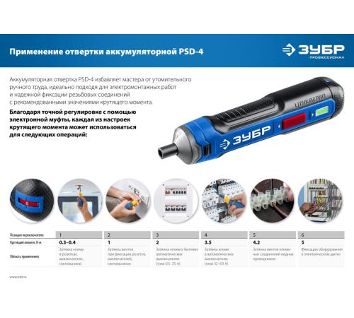 ЗУБР ZUBR GO 4 Vmax, аккумуляторная отвертка, кейс, 33 биты, Профессионал (PSD-4S)