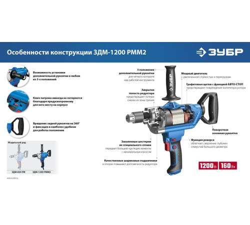 ЗУБР 1200 Вт, 16 мм, дрель-миксер, Профессионал (ЗДМ-1200 РММ2)