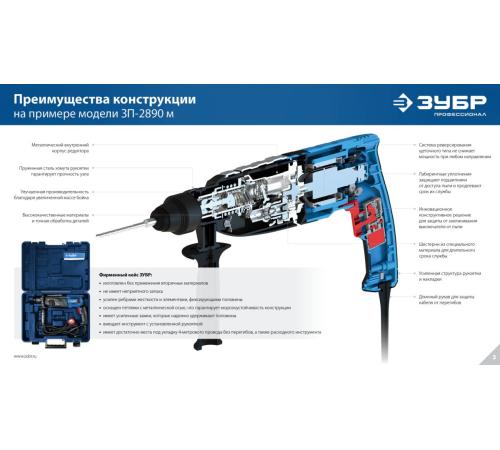 ЗУБР 28 мм, 900 Вт, перфоратор SDS Plus, мет. корпус, Профессионал (ЗП-2890 М)