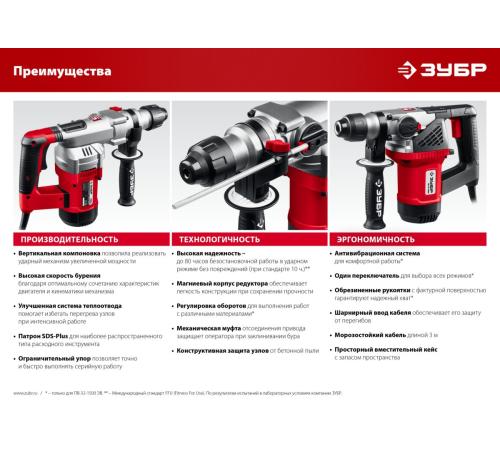 ЗУБР 28 мм, 1000 Вт, перфоратор SDS Plus (ПВ-28-1000)
