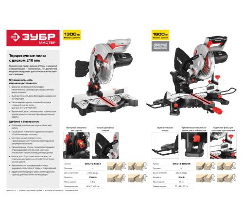 ЗУБР ЗПТ-210-1400 Л пила торцовочная, d 210 х 30 мм, 1300 Вт