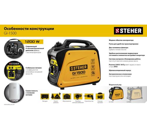 STEHER 1200 Вт, инверторный генератор (GI-1500)