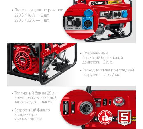 ЗУБР 5500 Вт, бензиновый генератор с автозапуском (СБА-5500)