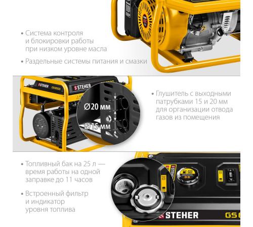 STEHER 5500 Вт, бензиновый генератор (GS-6500)